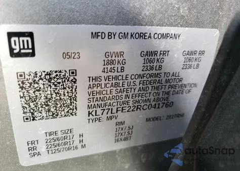 2024 Chevrolet Trax Ls from USA, damaged, VIN KL77LFE22RC041760